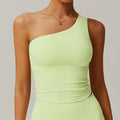 One shoulder vest Push-up Sports Bra - light yellow green / S / CHINA