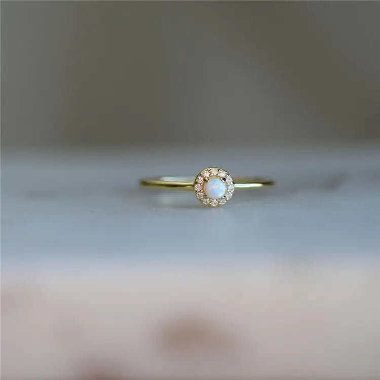 Opal Vintage Court Style Sterling Silver Ring - White Gold Color / No 5 - electronic accessories