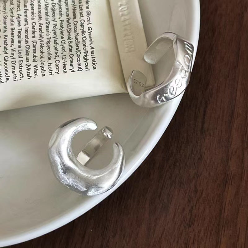 Open-end Personality Ring Women’s Frosted Texture Moon Letters - electronic accessories