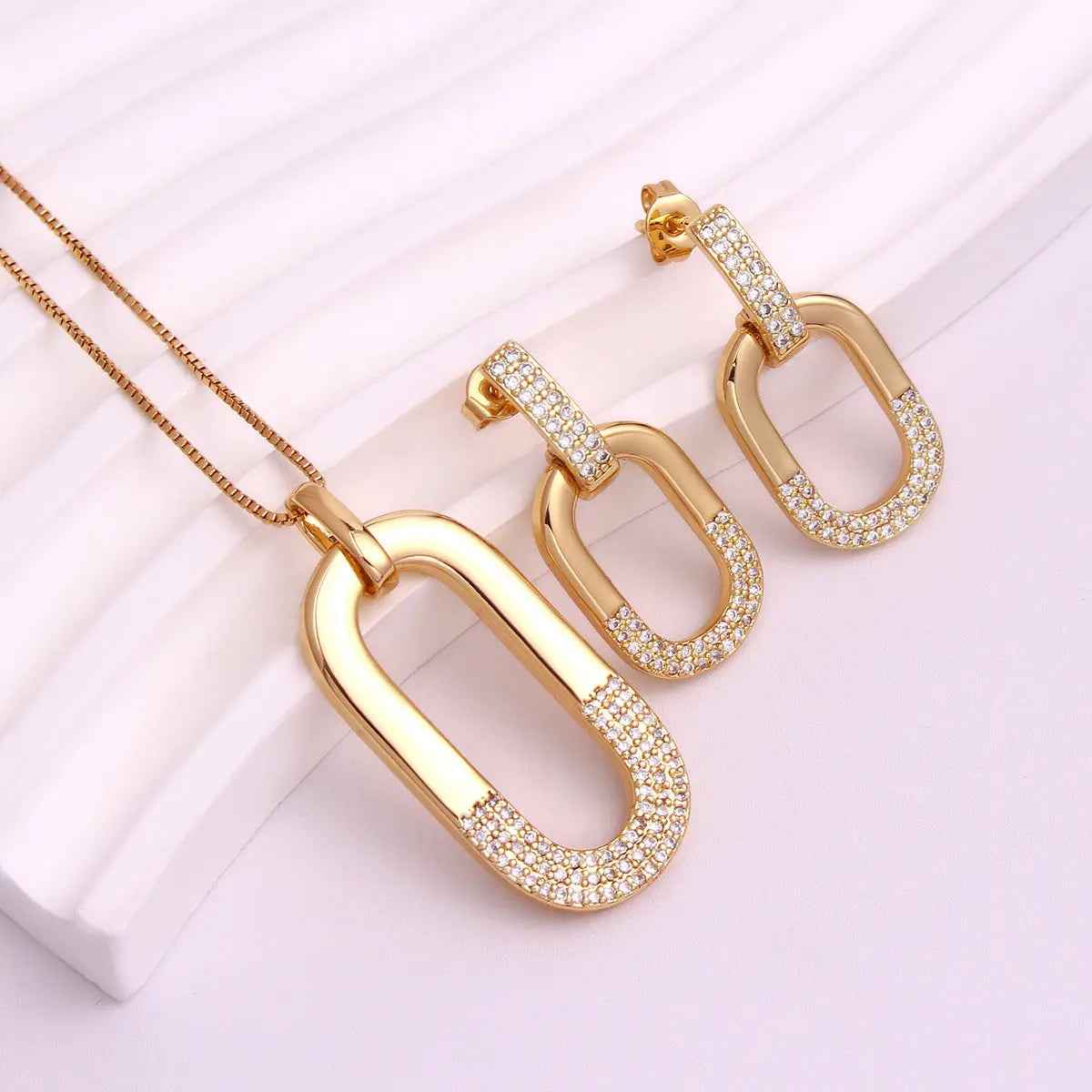 Oval Inlaid Zircon Ear Stud Necklace Female - Norellé