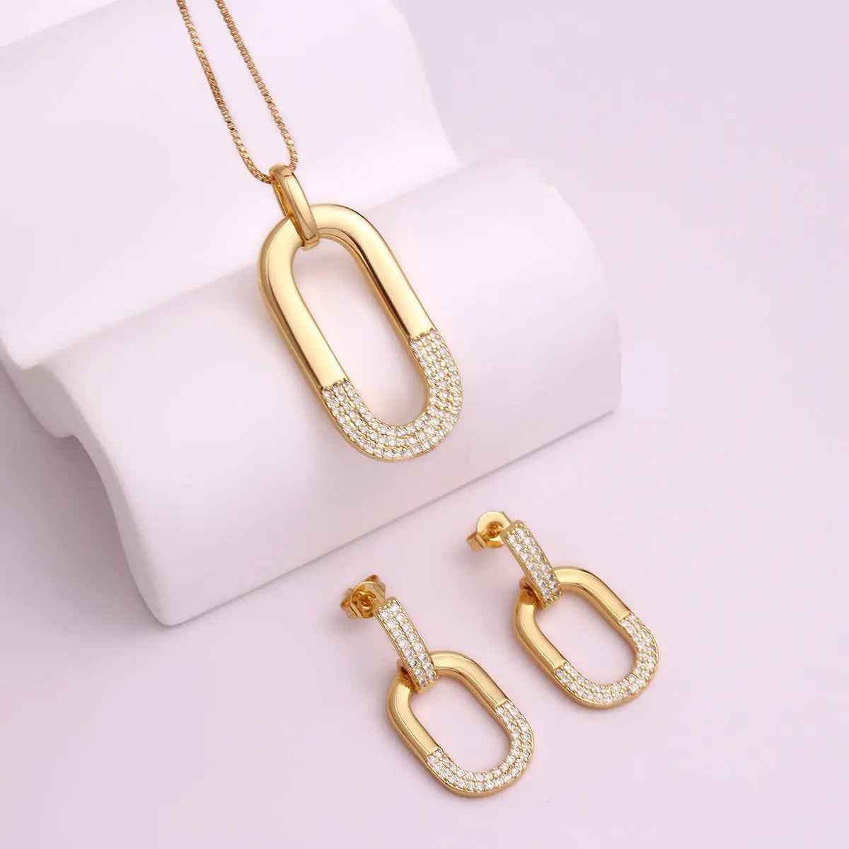 Oval Inlaid Zircon Ear Stud Necklace Female - Norellé