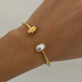 Oval Pearl Bangle Bracelet For Everyday