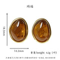 Oval Pearl Earrings Women’s Non-fading Titanium Steel - Agate - electronic accessories