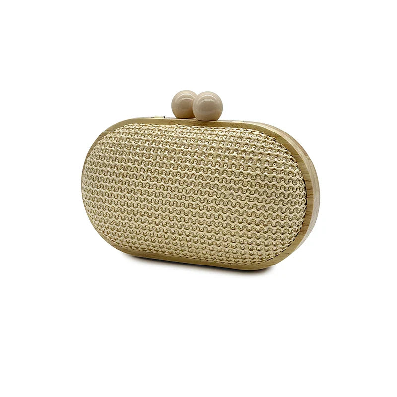 Oval PP Straw Clutch Bag for Women