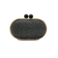 Oval PP Straw Clutch Bag for Women - Black