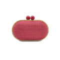 Oval PP Straw Clutch Bag for Women - Red