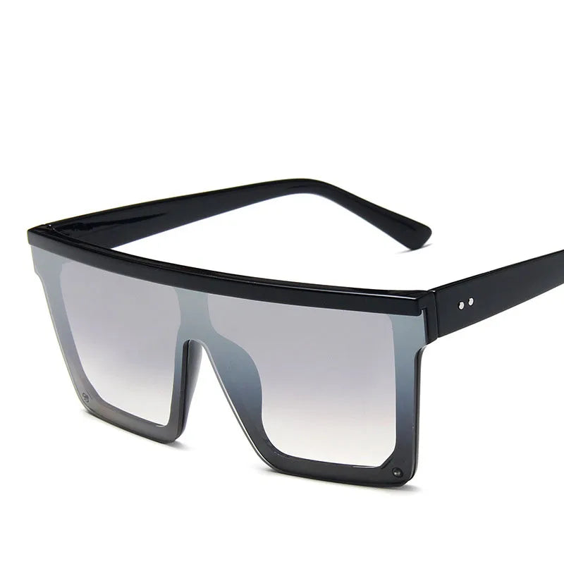 Oversized Square Sunglasses Women - BlackDoubleSilver / Free cloth