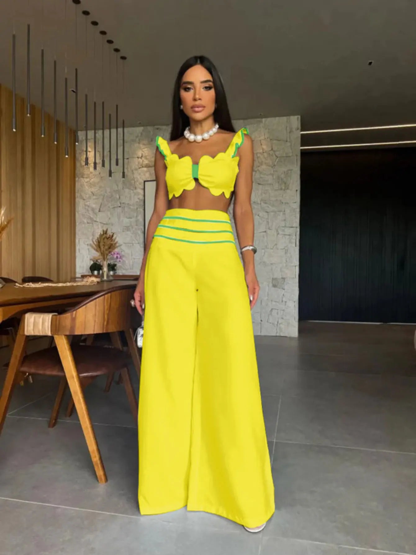 Pants Set For Women 2 Pieces With Short Top - PI23683Y1 / S