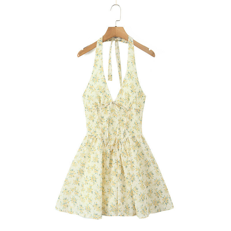 Pastoral Style Halter Backless Sexy Mini Dress Women - Other