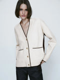 Patchwork Design Pocket Temperament Women’s Knit Cardigan Sweater