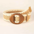 Patchwork Round Wood Buckle Women Belt