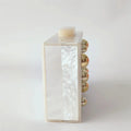 Pearl Beige Metal Dot On Surface Acrylic Clutch Purse