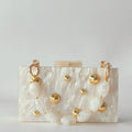Pearl Beige Metal Dot On Surface Acrylic Clutch Purse