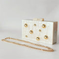 Pearl Beige Metal Dot On Surface Acrylic Clutch Purse - o shape of chain / Mini(Max Length<20cm)