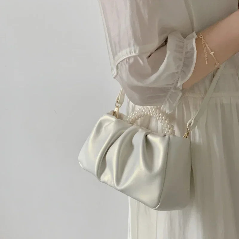 Pearl Handle Women Clutch Purse