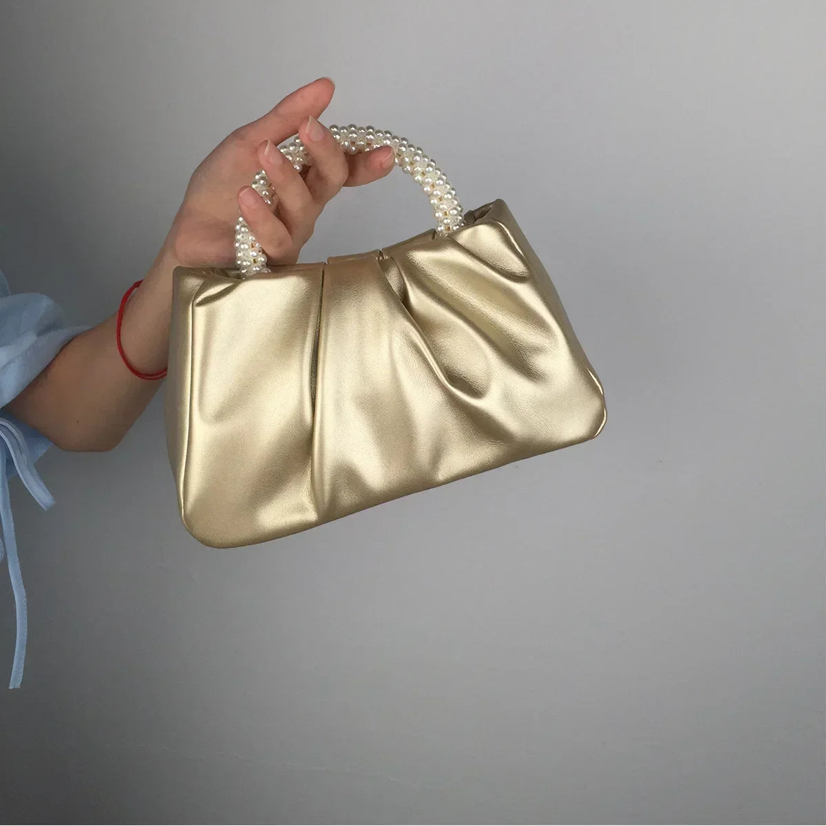 Pearl Handle Women Clutch Purse - gold