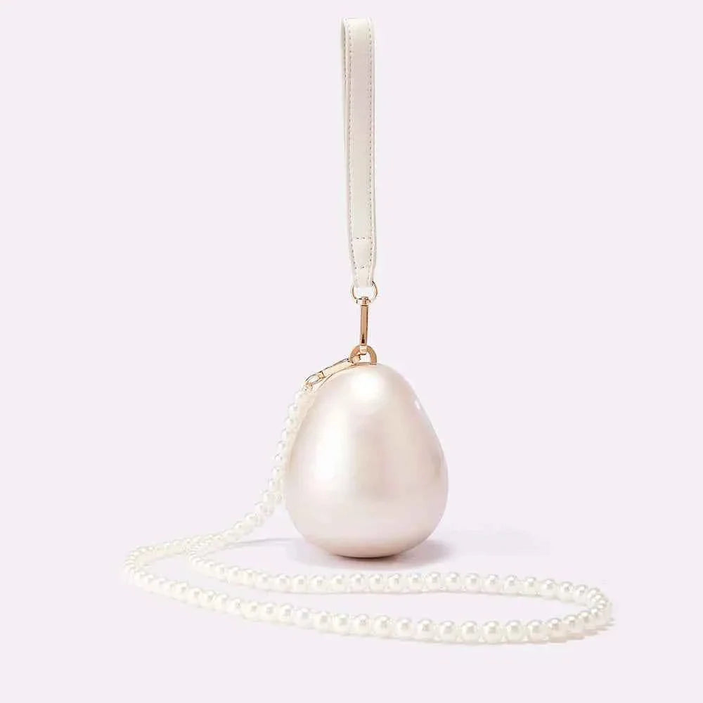Pearl Oval Ball Beaded Long Chain Women Evening Box Clutch Bag