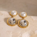 Pearl Two tone Round Earrings - JDE2410019-PS