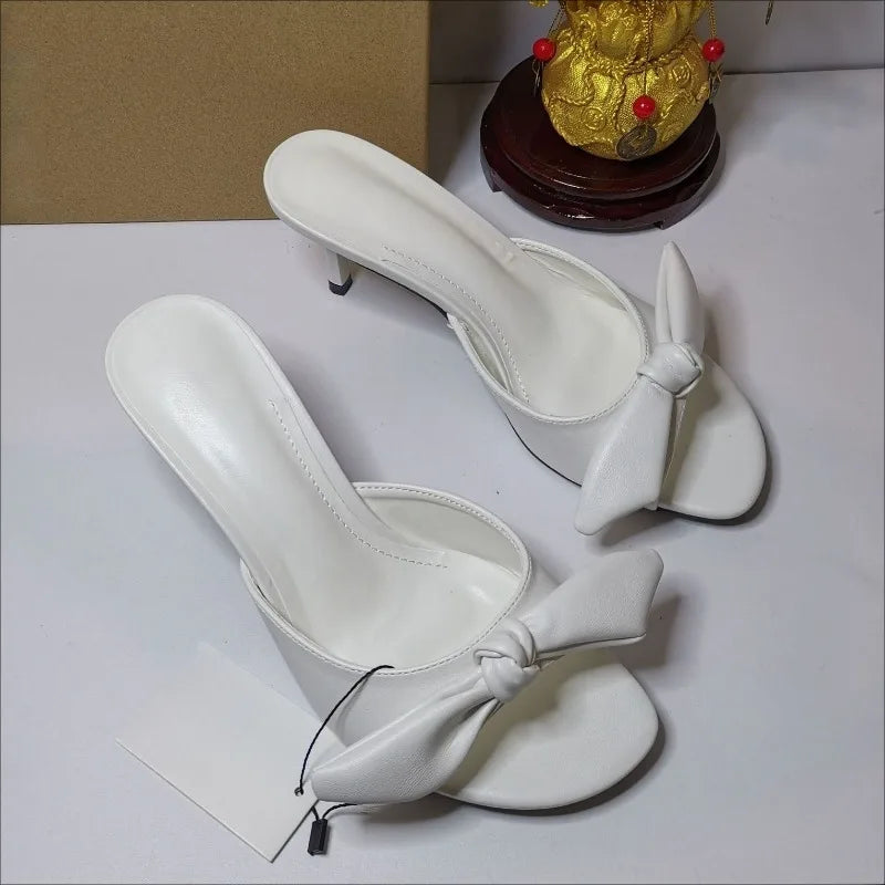 Peep Toe Butterfly-knot Women Mules Shoes - WHITE / 40