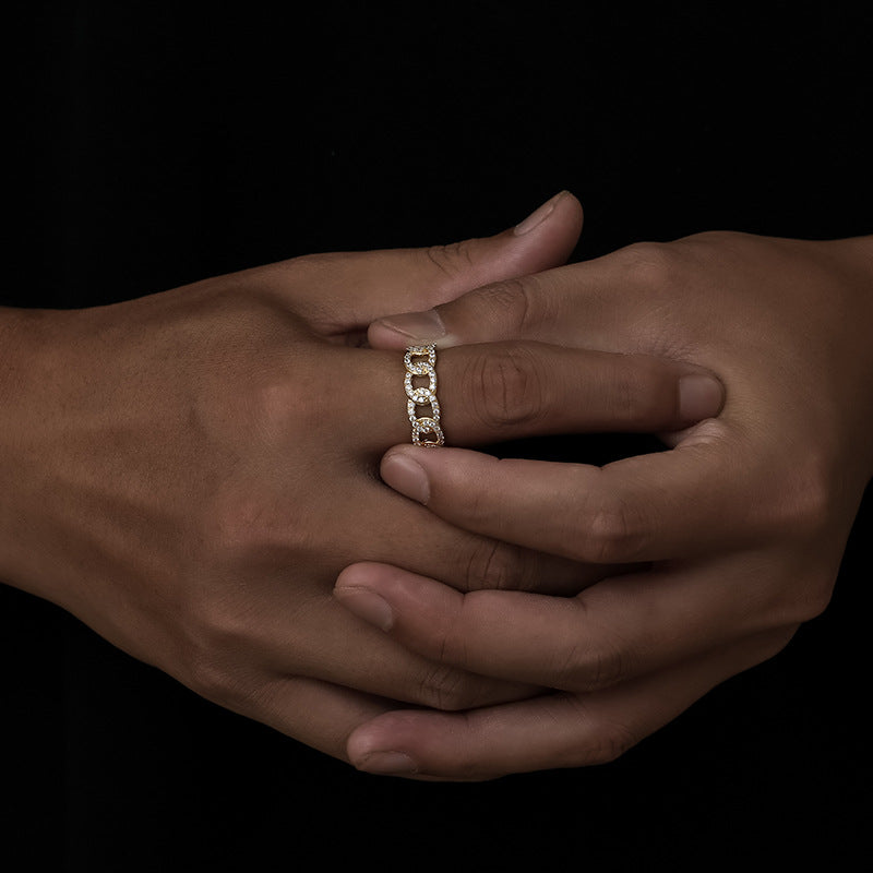 Personality Diamond Stud Cuban Ring Trendy Men And Women - electronic accessories