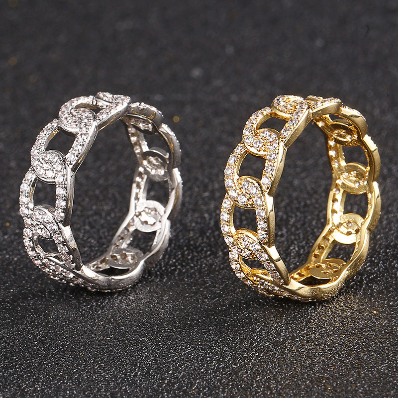 Personality Diamond Stud Cuban Ring Trendy Men And Women - White Gold Color / No 10 - electronic accessories