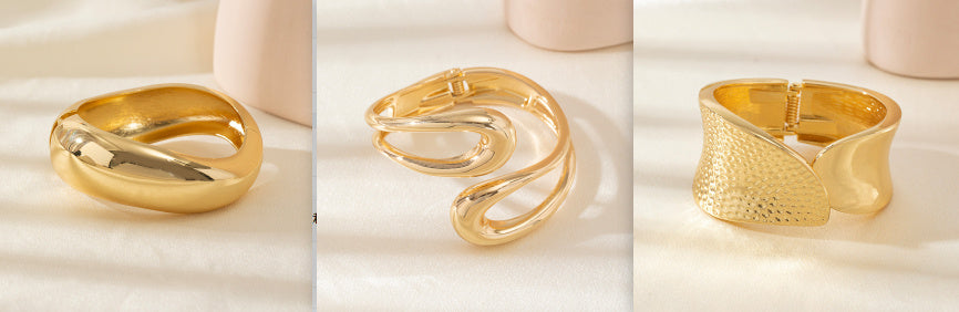 Personalized Hammered Irregular Gold Bracelet For Women - Golden S set - electronic accessories