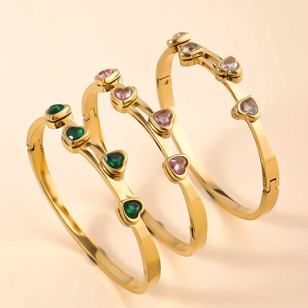 Personalized Love Design Colorful Crystals Inlaid Titanium Steel Bracelet Plated - electronic accessories