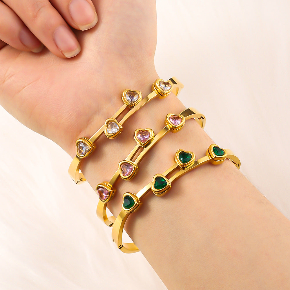 Personalized Love Design Colorful Crystals Inlaid Titanium Steel Bracelet Plated - electronic accessories