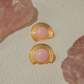 Pink Natural Stone Ribbed Earrings Stainless Steel - JDE0302010