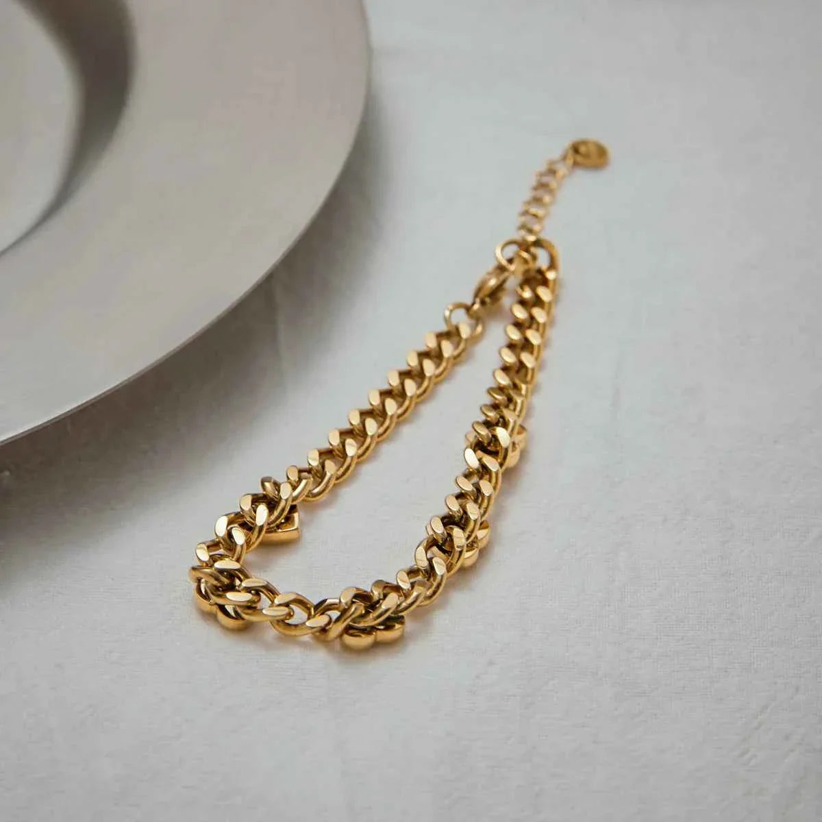 Pink Square Zircon Bracelet Stainless Steel Lock Chain Stackable Bracelet