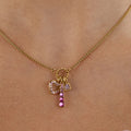 Pink Zircon Hollow Heart Pendant Necklace Stainless Steel - JDN0303031