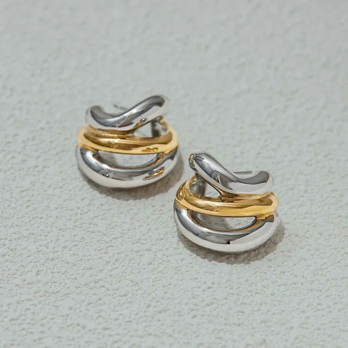 Plated Stainless Steel Double Color Irregular Hollow Line Ears Studs