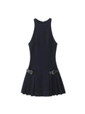 Pleated Mini Dress with Side Loops for Women Halter Neck Back - Other