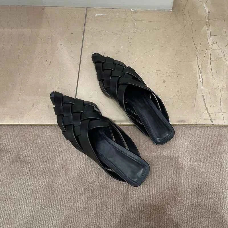 Pointed Toe Genuine Leather Slippers Women