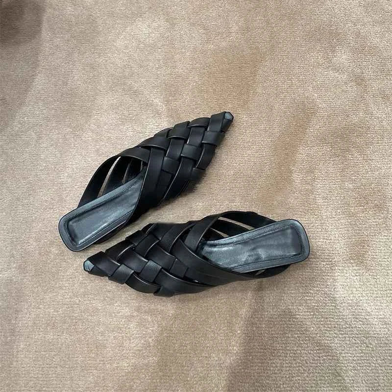 Pointed Toe Genuine Leather Slippers Women