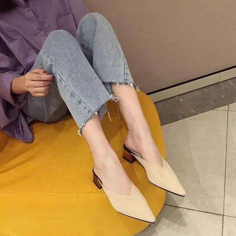 Pointed Toe With Heel Woman Slippers Shoes for Women