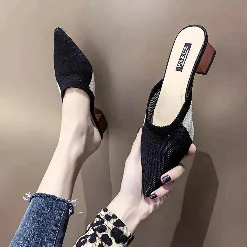 Pointed Toe With Heel Woman Slippers Shoes for Women