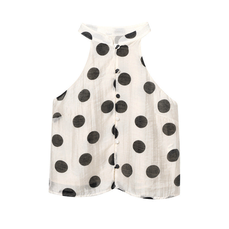 Polka Dot Hanging Collar Top Pleated Decorative Casual Shorts - L - Other