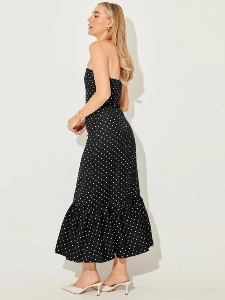 Polka Dot Off-shoulder Maxi Dress Women - black / L