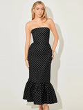 Polka Dot Off-shoulder Maxi Dress Women - black / L