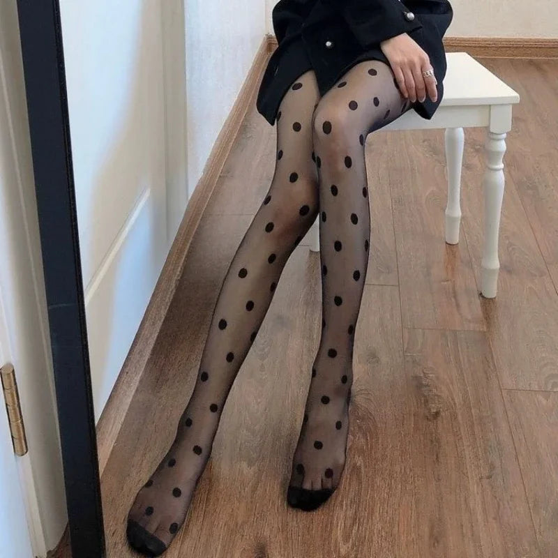 Polka Dot Tights Women Lace Mesh Fishnet Stockings Pantyhose