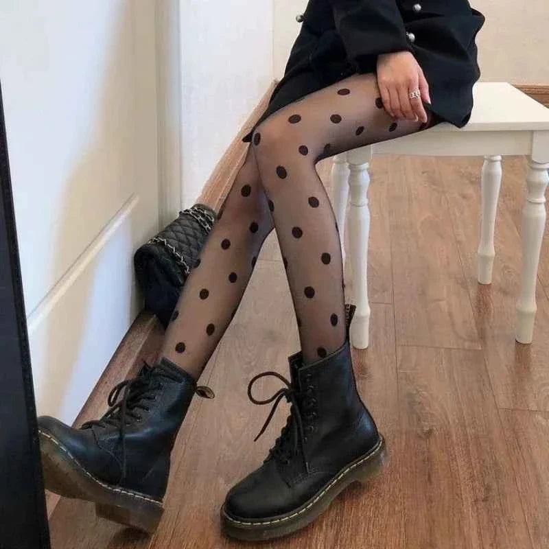 Polka Dot Tights Women Lace Mesh Fishnet Stockings Pantyhose Women