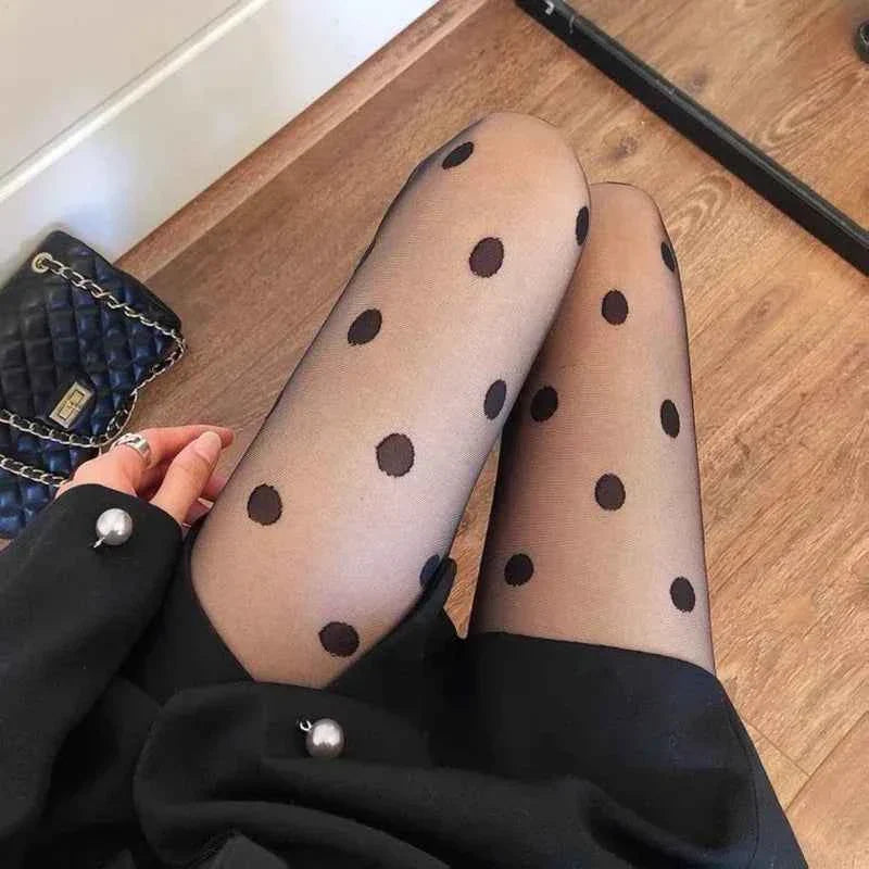 Polka Dot Tights Women Lace Mesh Fishnet Stockings Pantyhose Women