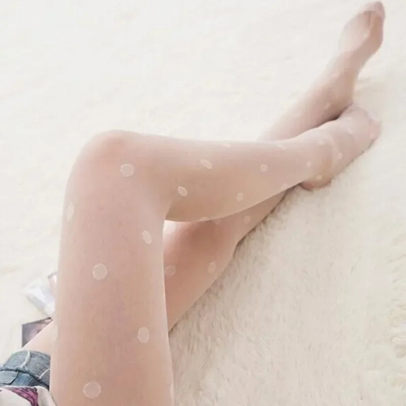 Polka Dot Tights Women Lace Mesh Fishnet Stockings Pantyhose - White / One Size