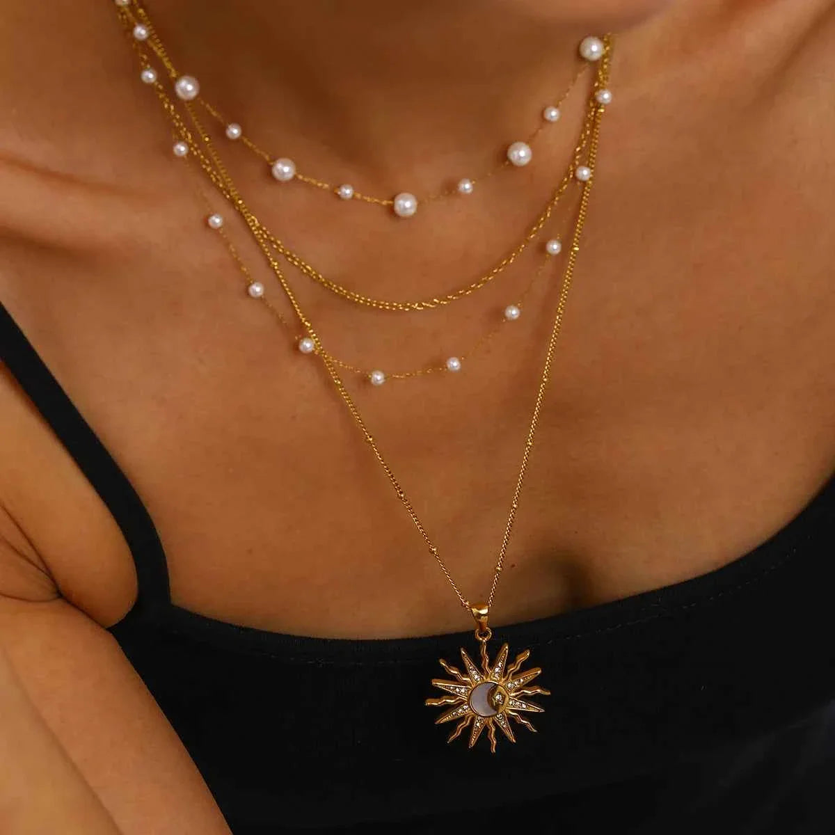Popular Sun Moon Zircon Necklace Star Pendant Necklace