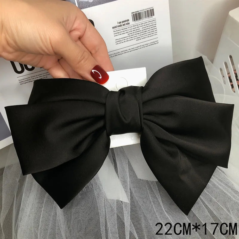 Premium Black Satin Barrettes Bow Hair Clip - style 1 / CN