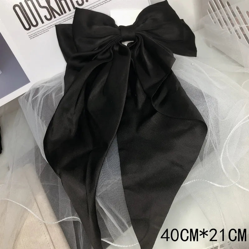 Premium Black Satin Barrettes Bow Hair Clip - style 11 / CN