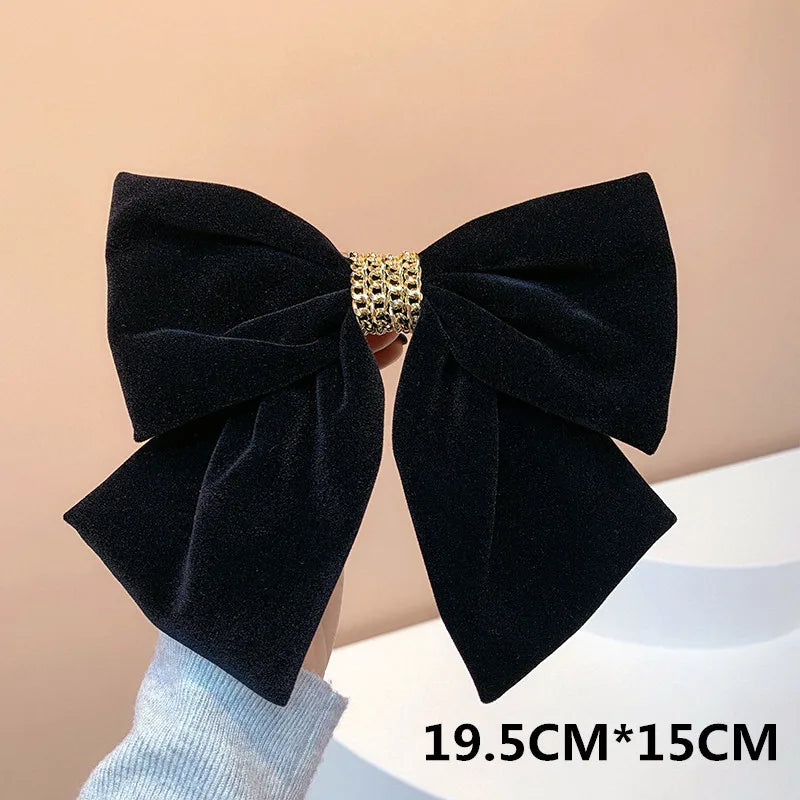Premium Black Satin Barrettes Bow Hair Clip - style 19 / CN