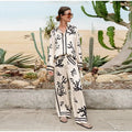 Print Suit Women Casual Lapel Long Sleeve Blouse Wide Leg Trousers