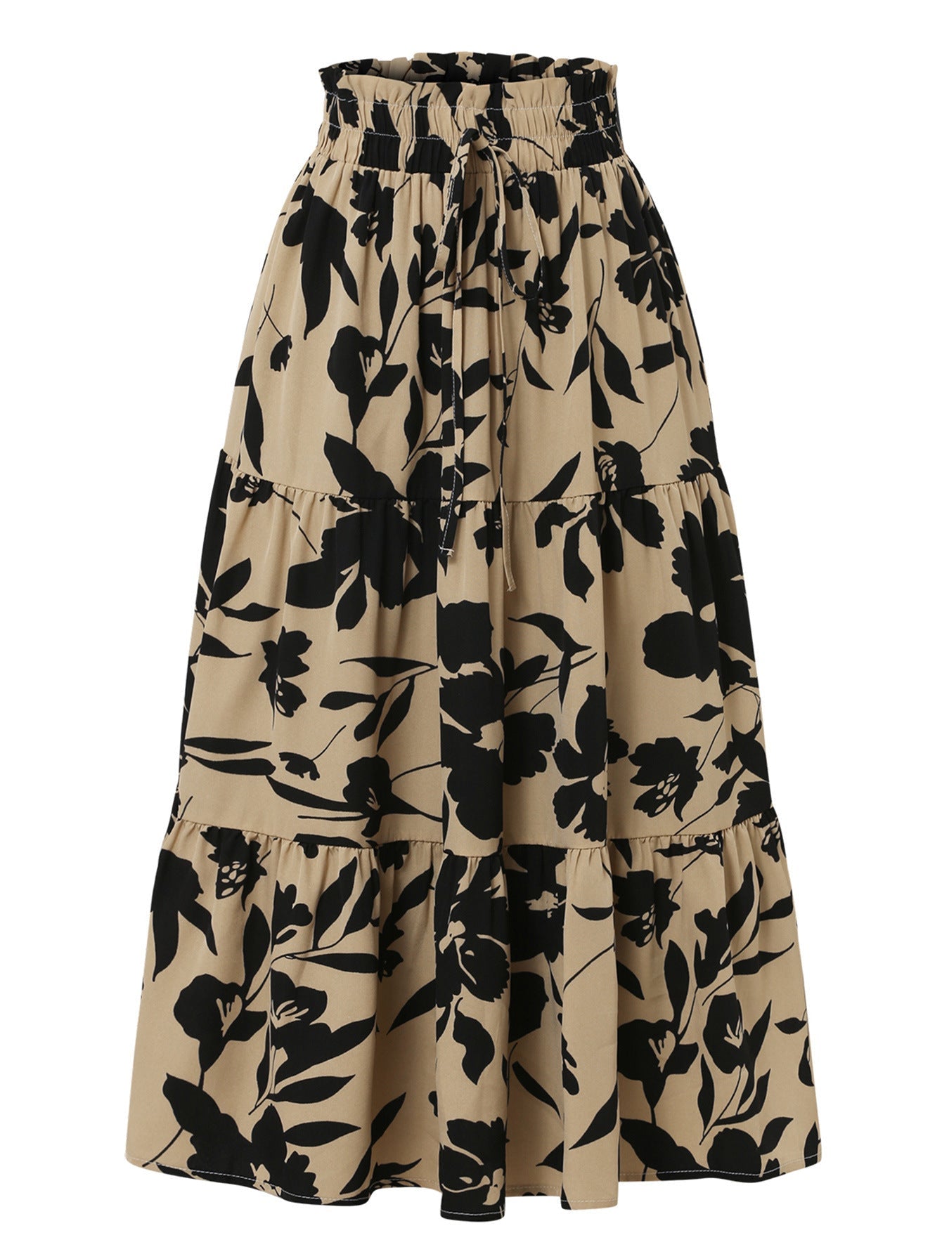 Printed A- Line Skirt Pleated Women - Khaki / L - Other